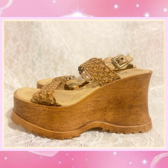 Vintage 90s Chunky Platform Boho Wedge - Picture 2 of 2